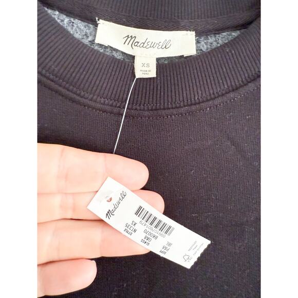 Madewell | NWT | Puff-Sleeve Sweatshirt Tee in Jet Black | Sz XS - Picture 4 of 8